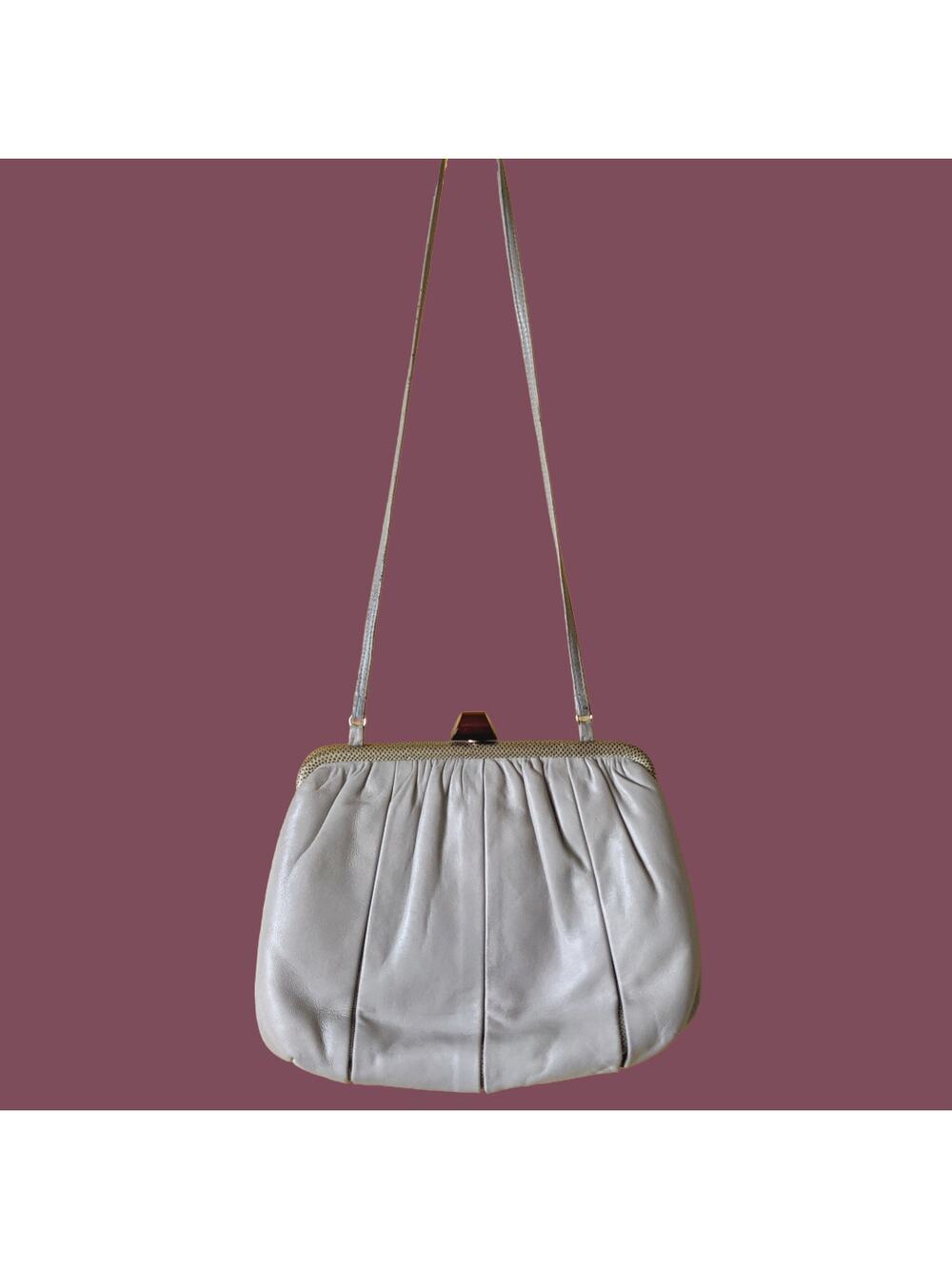 Vintage Jay herbert Grey Leather Pleated Purse with Bakelite Closure